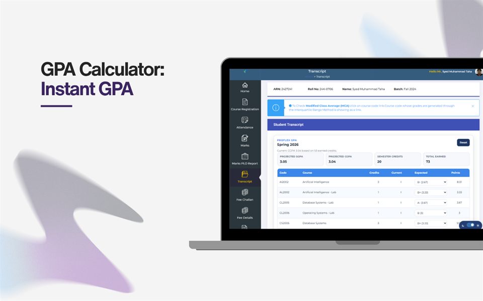 ProFlex transcript GPA preview screenshot